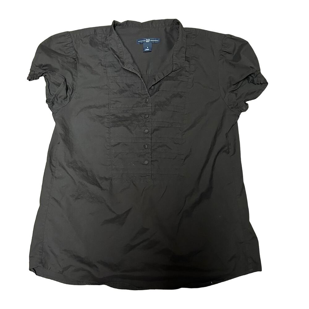 Y2K Gap Pintuck Henley Fitted Blouse Womens Small Brown Office Siren Minimalist